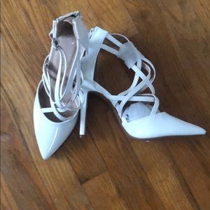 White strapped pointed heels